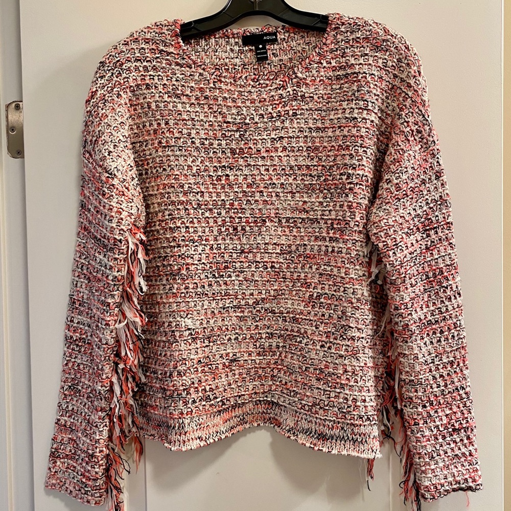 Aqua Fringe Split Side Knit Sweater